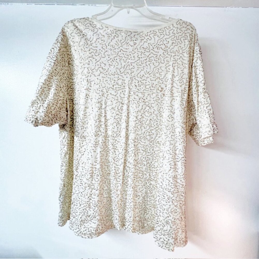 Avenue Womens Pullover Top with Gold Sequins, Short Sleeves, Size 26/28 - Picture 5 of 9